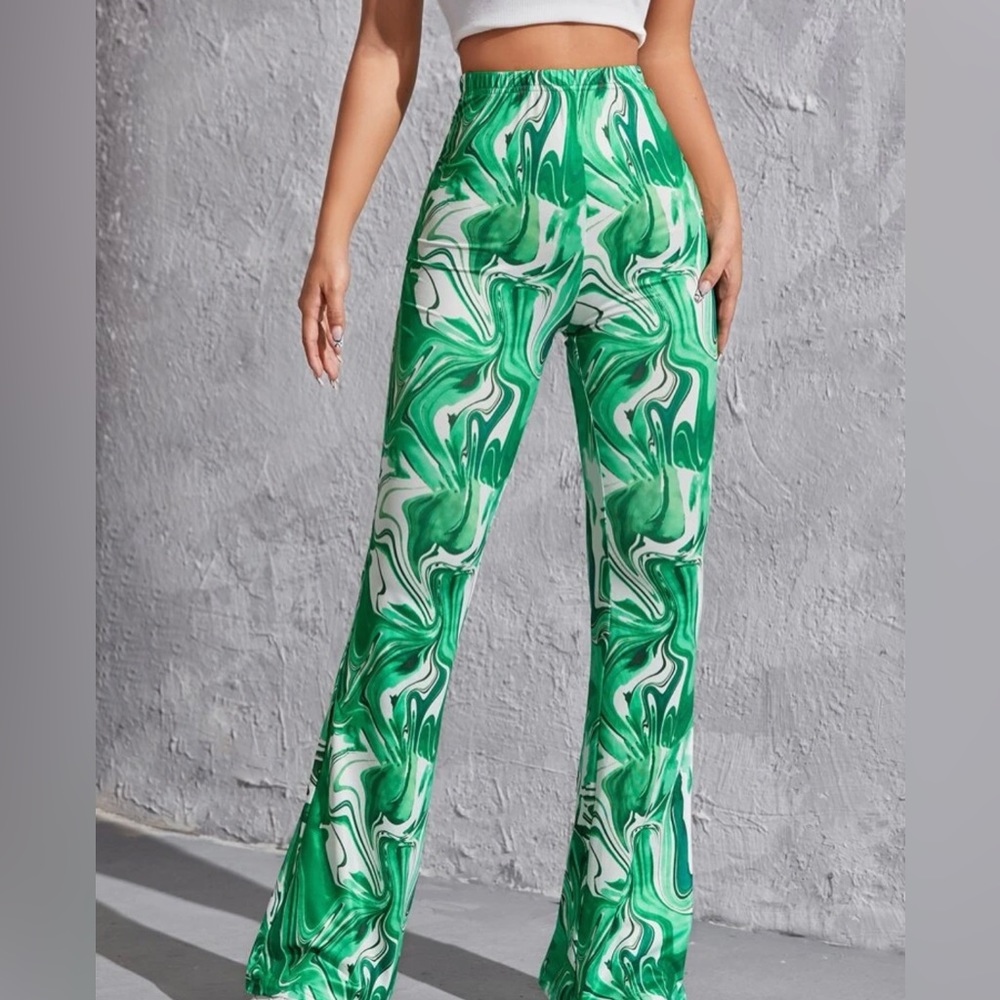 Green Crazy Marble Stretchy Spunky Flare Pants (BRAND NEW!!)